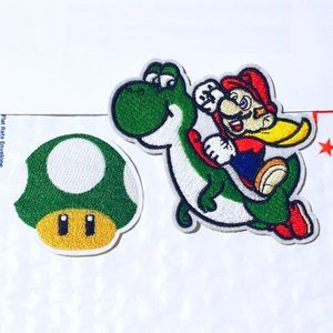 2pcs video game mario yoshi mushroom patches lot iron on badges embroidered